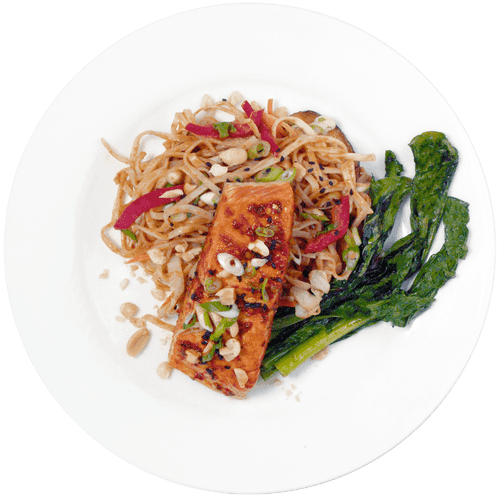 Sambal Tempeh + Miso Rice Noodles + Baby Bok Choy plated